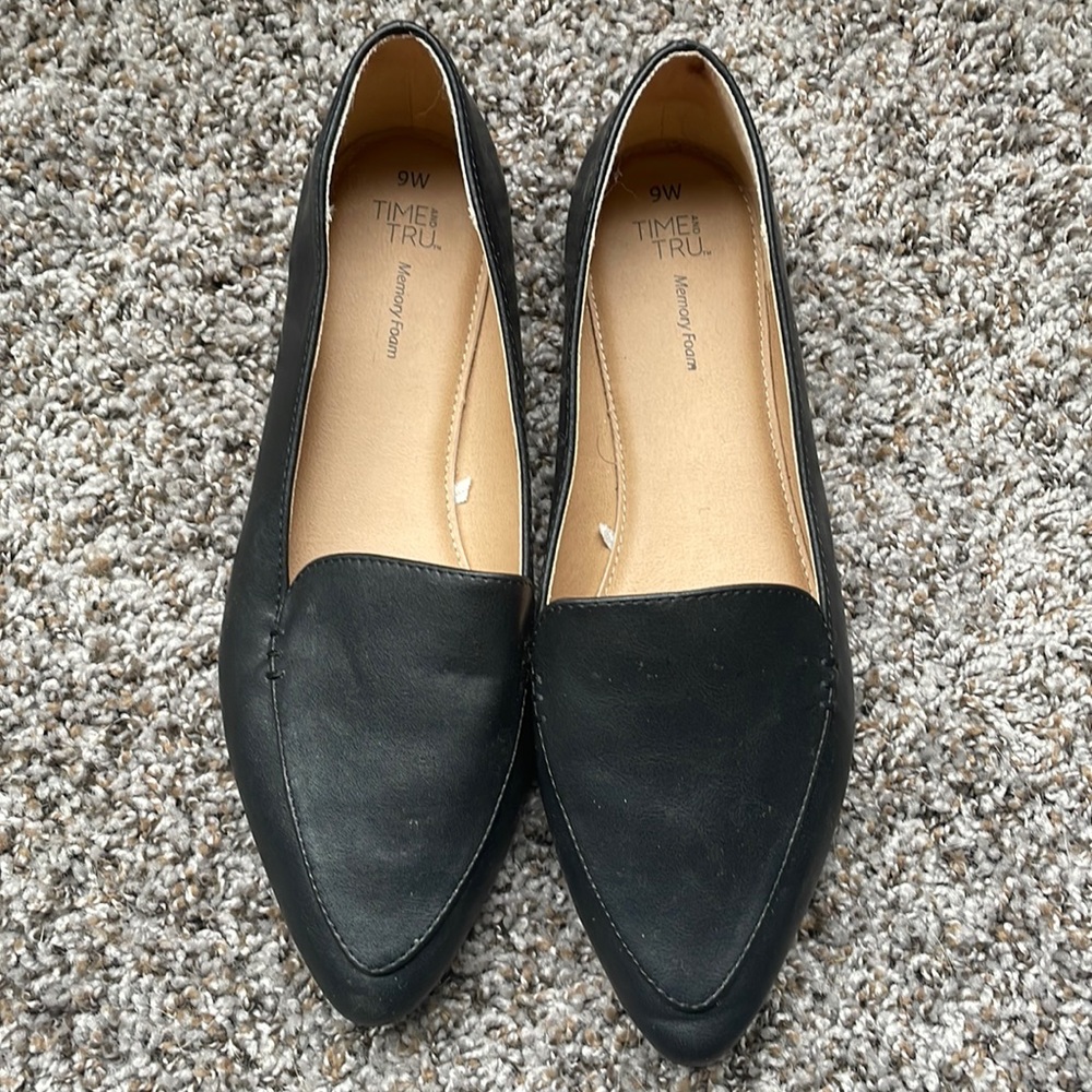 Black leather loafers